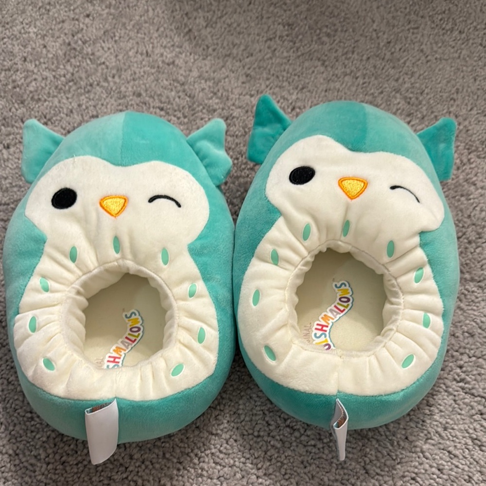 Squishmallows Green and Cream Owl Slippers Plush Comfort